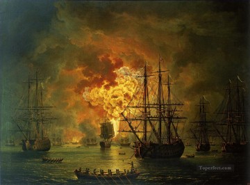 Warship Painting - Hackert Die Zerstorung der turkischen Flotte in der Schlacht von Tschesme 1771 Naval Battles
